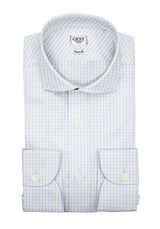 Camicia Popeline 100 Azzurra a Quadri Bianchi