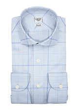 Camicia Cotone Chambray a Quadri Azzurro e Blu