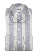 Camicia Cotone Chambray a Righe Azzurro e Blu