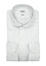 Camicia Opera Cotone Bouclé 3 Righe a Quadri Azzurro e Blu