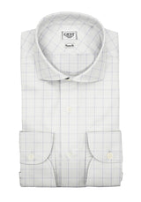 Camicia Opera Cotone Bouclé 2 Righe a Quadri Azzurro e Blu