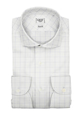 Business Shirt Opera Cotton Bouclé 2 Stripes Checked Light Blue and Blue