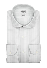 Air 100 Cotton Poplin White Shirt with Beige Stripes