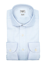 Camicia Piumino In Pregiato Cotone Egiziano Azzurra Con Righe Bianche