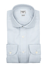 Camicia Piumino In Pregiato Cotone Egiziano Giza 87 Azzura con Righe