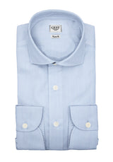 Camicia Super Piumino in Pregiato Cotone Egiziano Giza 87 Azzurra Con Righe Bianche