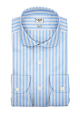 Camicia Super Piumino In Pregiato Cotone Egiziano Giza 87 Con Righe Bianche e Azzurre