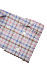 Zephir Cotton Shirt with Pink Blue Brown Checks