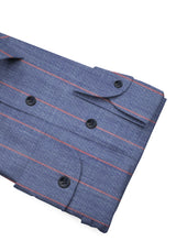 Camicia Cotone Chambray Super a Righe Azzurro e Rosa