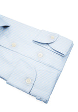 Camicia Piumino In Pregiato Cotone Egiziano Azzurra Con Righe Bianche