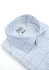 Camicia Cotone Chambray a Quadri Azzurro e Blu