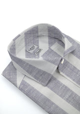 Camicia Cotone Chambray a Righe Azzurro e Blu