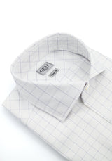 Business Shirt Opera Cotton Bouclé 2 Stripes Checked Light Blue and Blue