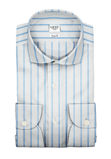 Camicia Cotone Chambray Super a Righe Azzurro e Blu