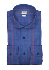 Camicia Cotone Chambray Super a Righe Azzurro e Rosa