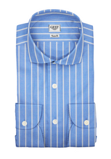 Blue Poplin Needle Shirt With White Stripes