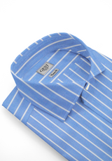 Blue Poplin Needle Shirt With White Stripes