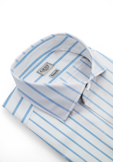 Camicia Cotone Chambray Super a Righe Azzurro e Blu
