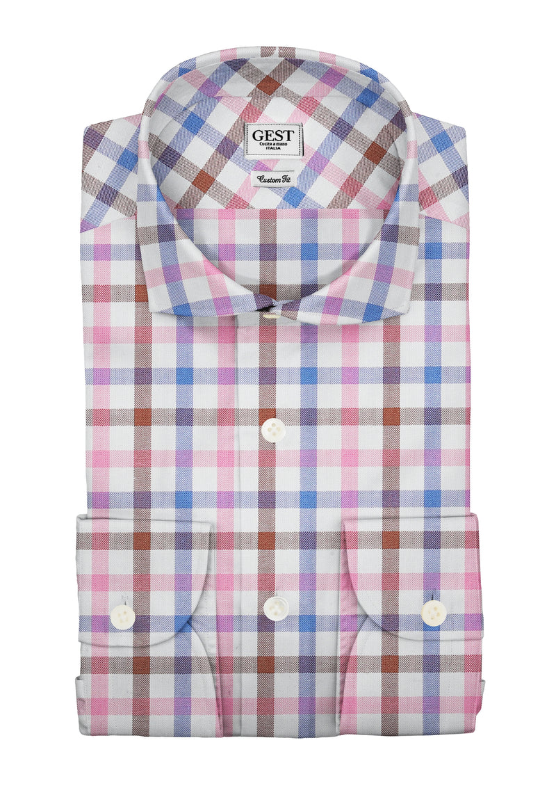 Zephir Cotton Shirt with Pink Blue Brown Checks