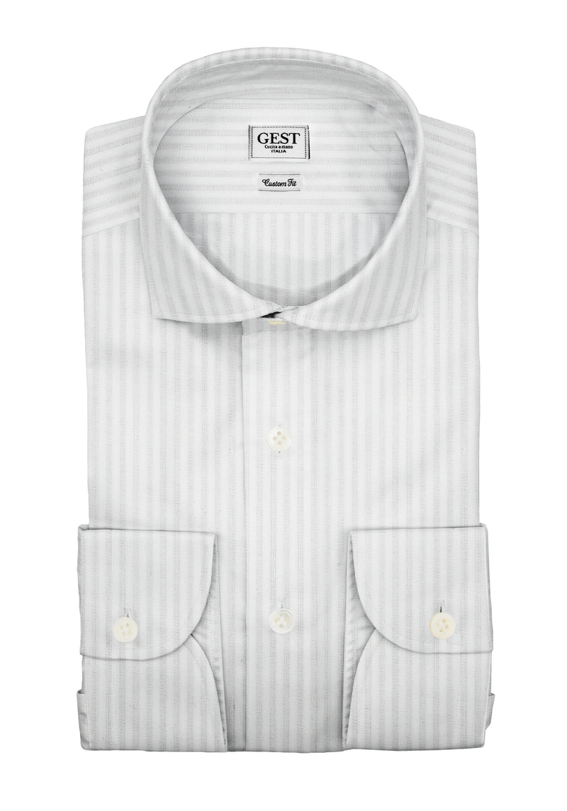 Air 100 Cotton Poplin White Shirt with Beige Stripes