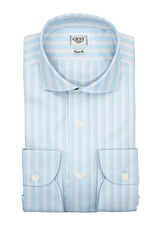 Duvet Shirt In Fine Egyptian Cotton Giza 87 Light Blue with Double Stripes