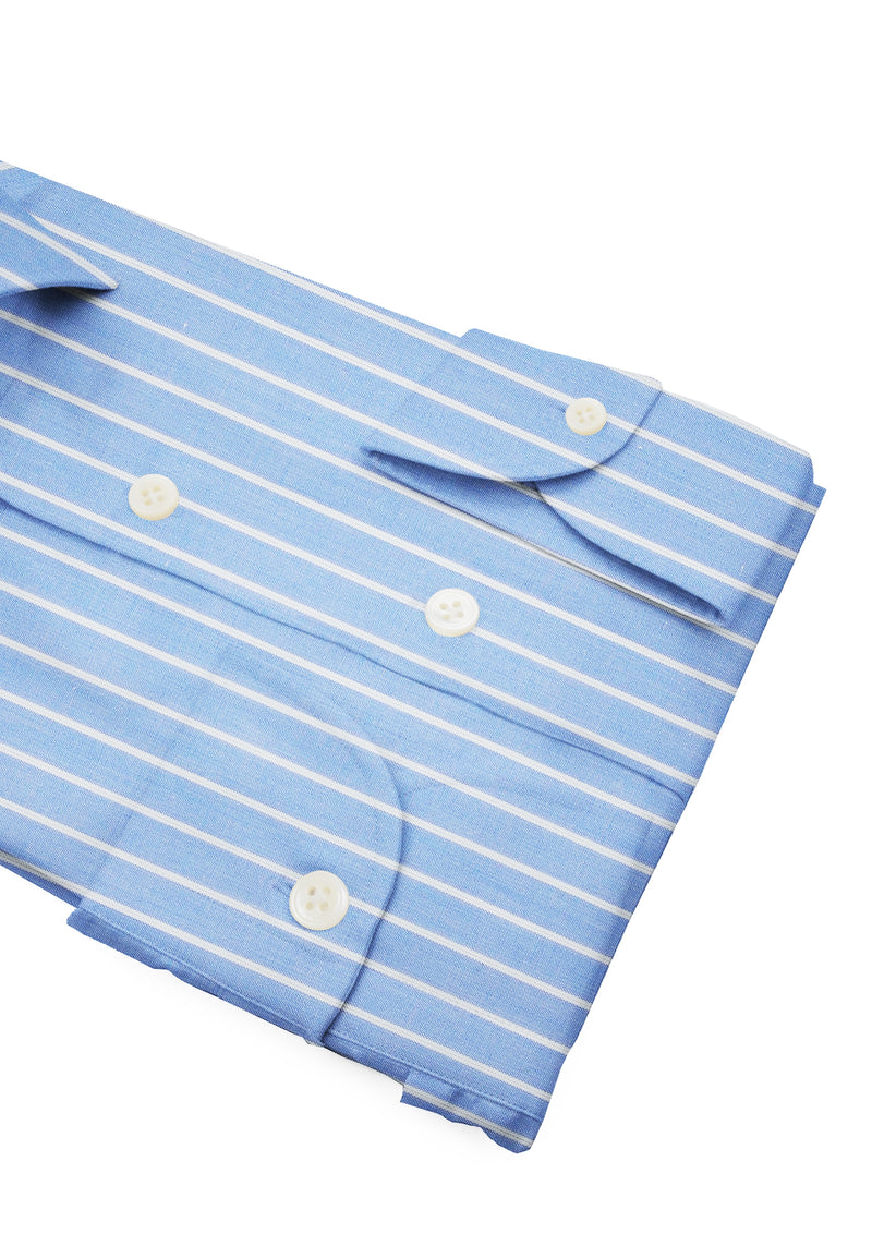 Blue Poplin Needle Shirt With White Stripes