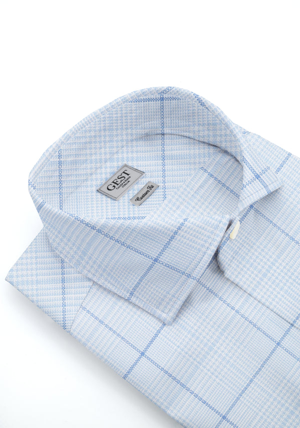 Light Blue and Blue Checked Chambray Cotton Shirt