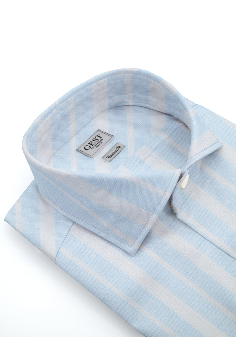 Light Blue and Blue Double Striped Chambray Cotton Shirt