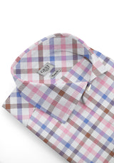 Zephir Cotton Shirt with Pink Blue Brown Checks
