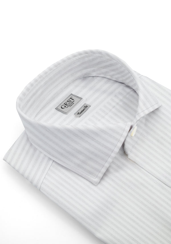 Air 100 Cotton Poplin White Shirt with Beige Stripes