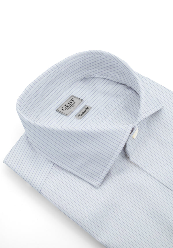 Down Shirt In Fine Egyptian Cotton Light Blue With Stripes