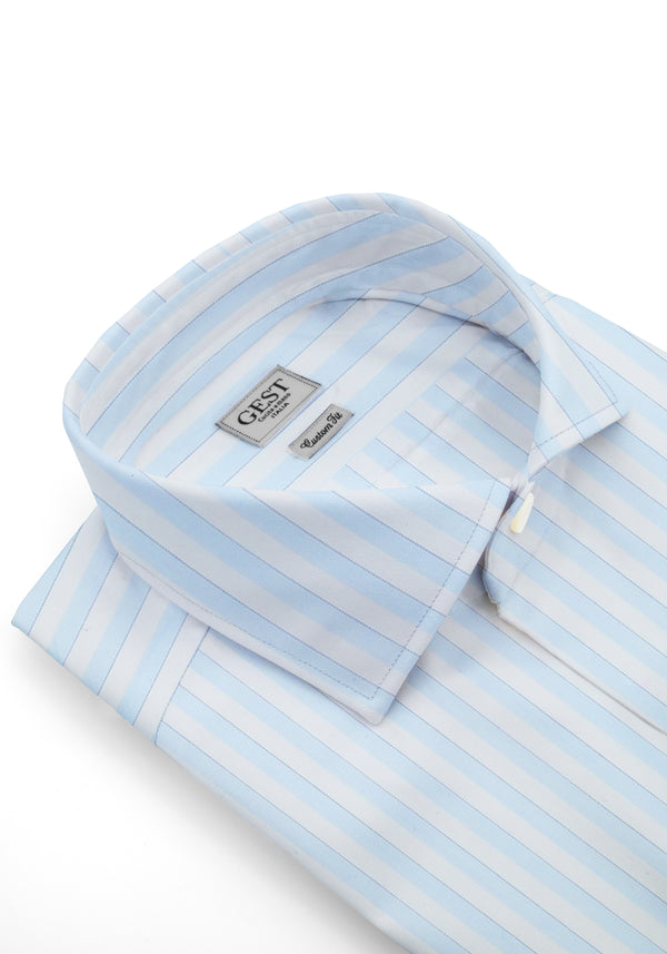 Duvet Shirt In Fine Egyptian Cotton Giza 87 Light Blue with Double Stripes