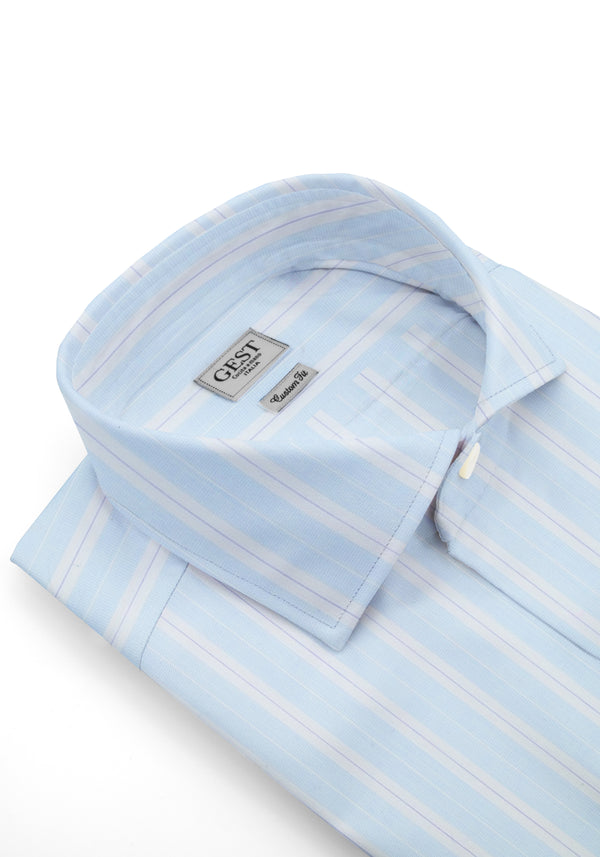 Duvet Shirt in Fine Egyptian Cotton Giza 87 Light Blue With Double Stripes