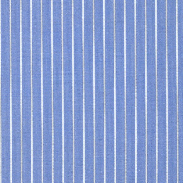 Blue Poplin Needle Shirt With White Stripes